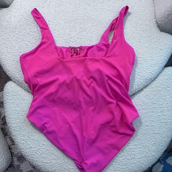 Plus Size 3X Rue21 Hot Pink One Piece Swimsuit with Lace-Up Detail - Picture 5 of 6
